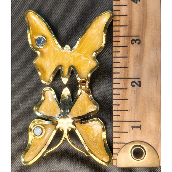 Vintage Butterfly Trinket Pill Box Gold Tone‎ Enamel Rhinestone Hinged - Picture 6 of 7